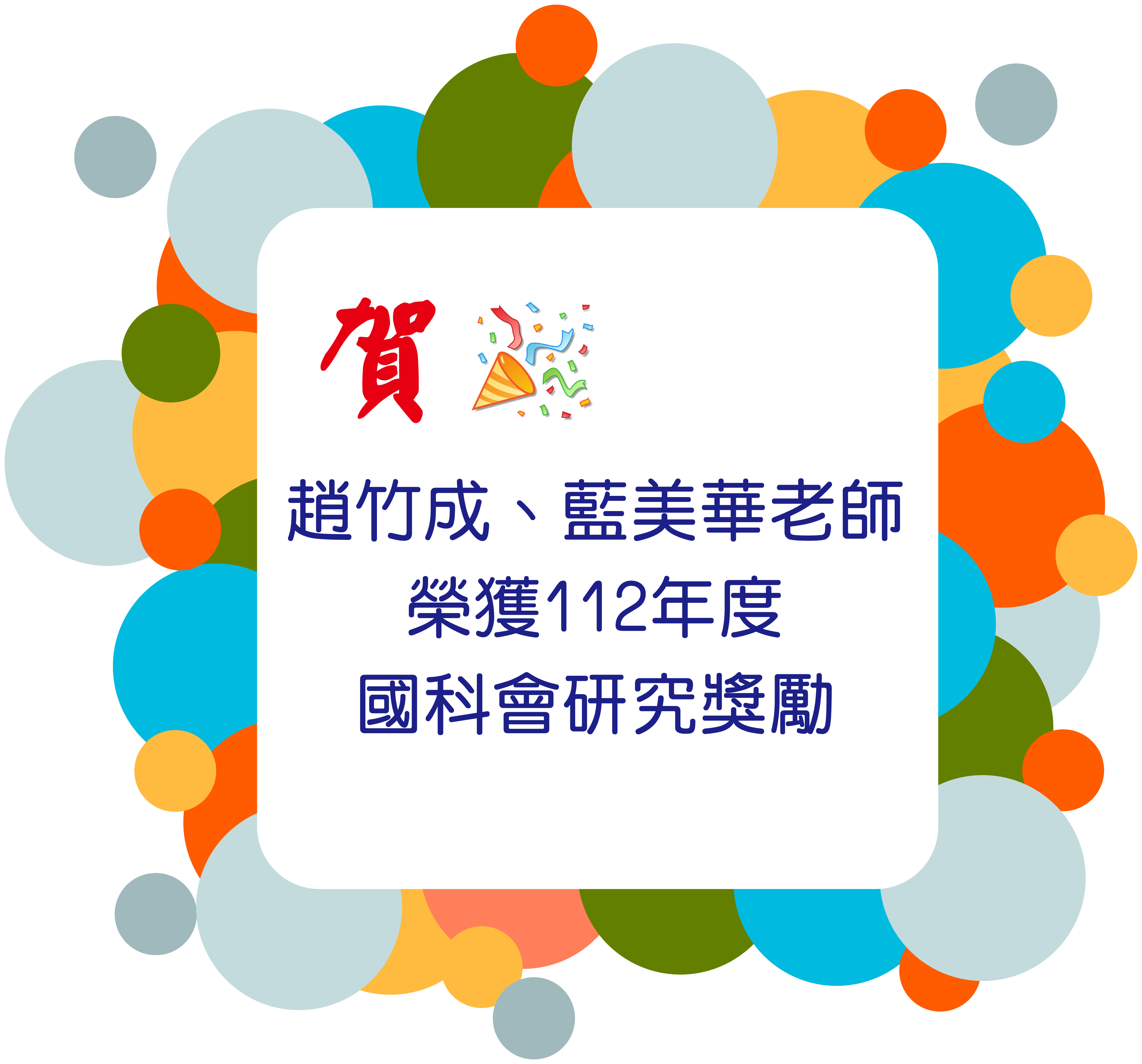 賀趙竹成、藍美華老師榮獲112年度國科會研究獎勵